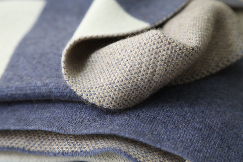 Hangai Mountain Textiles | Bauhaus Blue, Tan, Beige and White Cashmere Throw