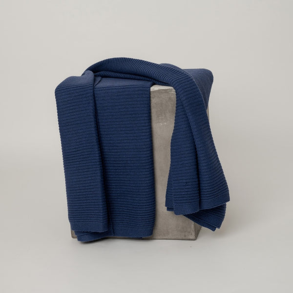 Shop Zung Hangai Mountain Textiles | Cobalt Blue Ribbed Knit Cashmere Throw