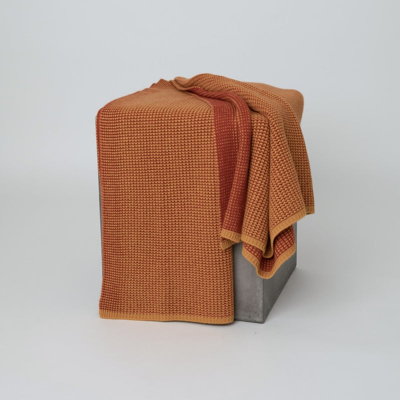 Hangai Mountain Textiles | Gold & Rust Waffle Knit Cashmere Throw