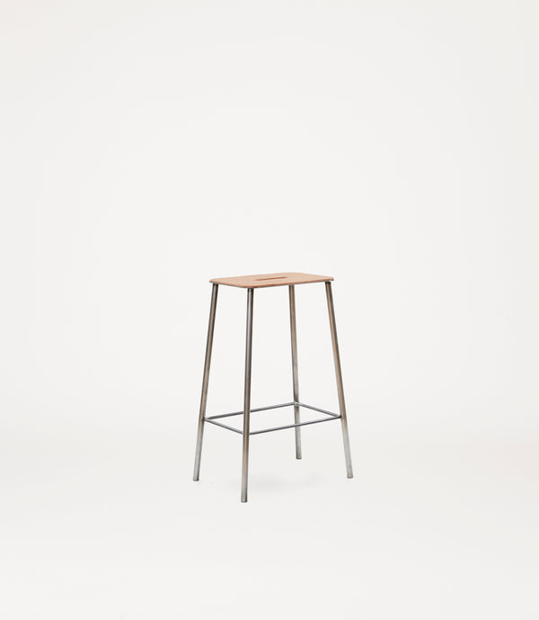 Shop Zung Frama | Adam Stool | Natural Leather | Raw Steel