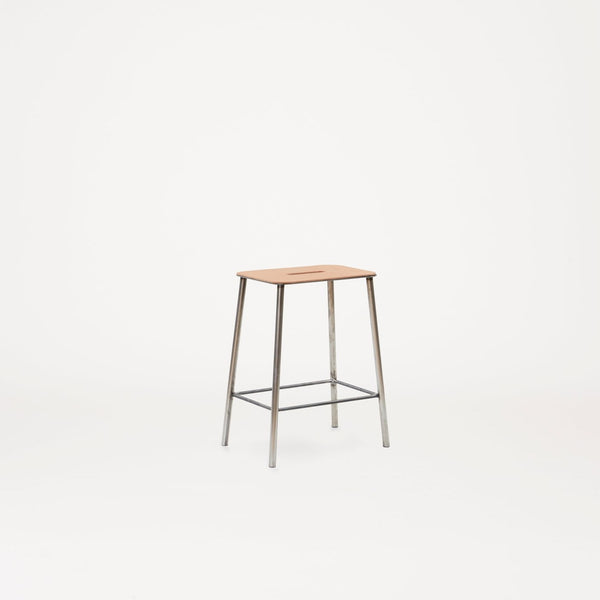 Shop Zung Frama | Adam Stool | Natural Leather | Raw Steel