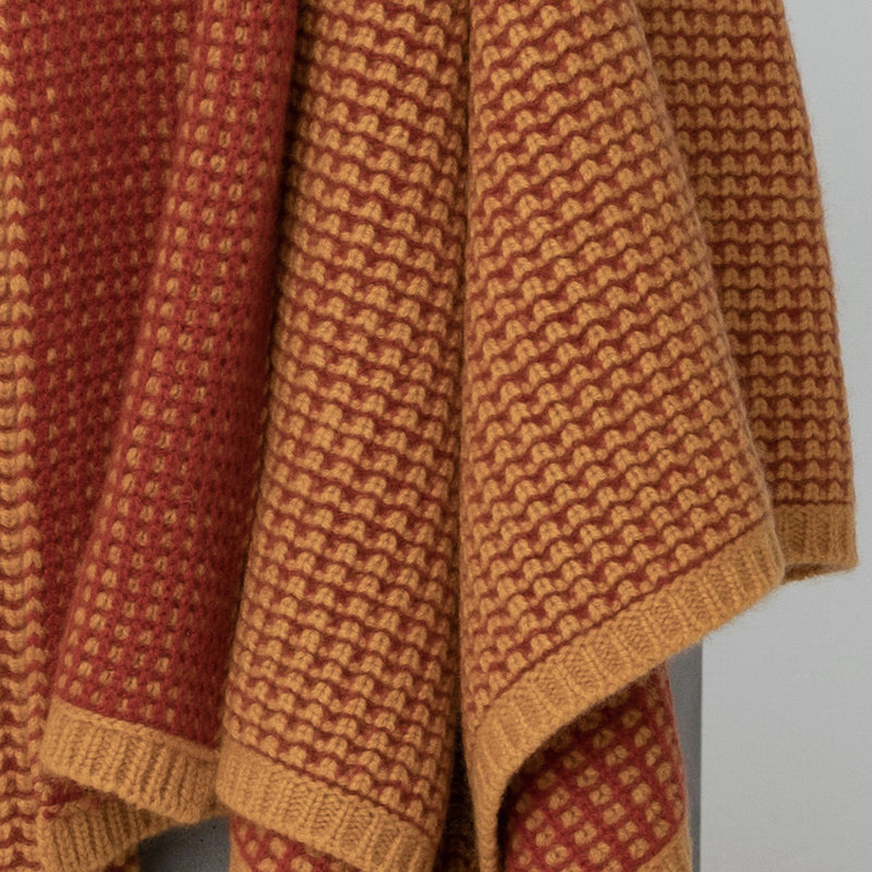 Hangai Mountain Textiles | Gold & Rust Waffle Knit Cashmere Throw