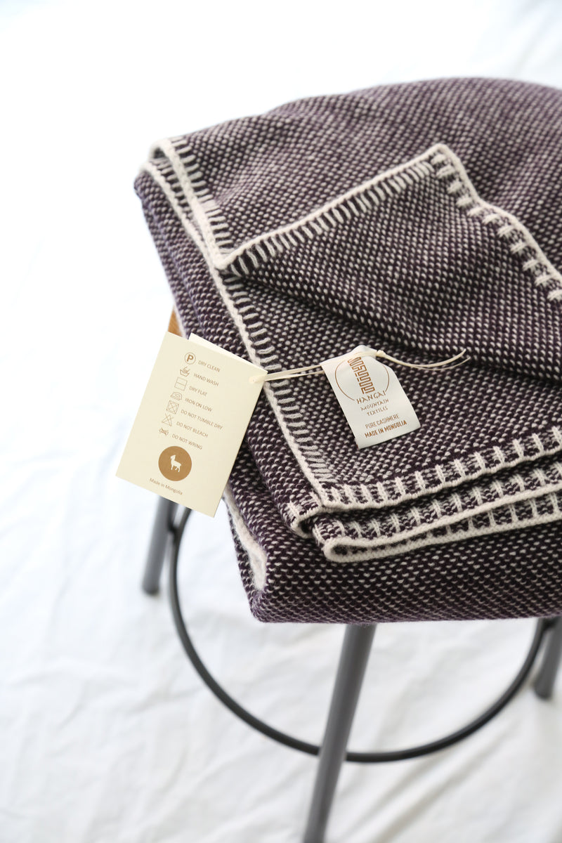 Hangai Mountain Textiles | Aubergine Bird's Eye Knit Cashmere Throw