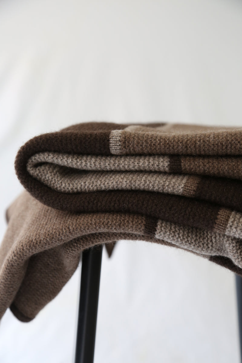 Hangai Mountain Textiles | Striped Three-toned Purl Knit Yak Down Throw