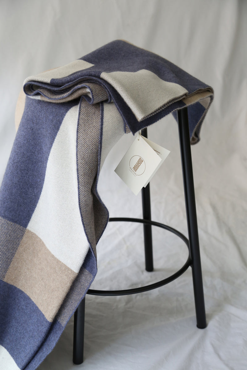 Hangai Mountain Textiles | Bauhaus Blue, Tan, Beige and White Cashmere Throw