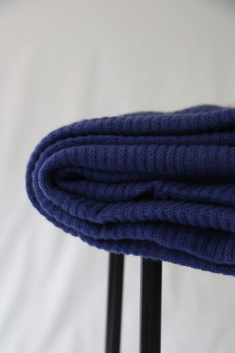 Hangai Mountain Textiles | Cobalt Blue Ribbed Knit Cashmere Throw